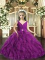 Eggplant Purple Sleeveless Organza Backless Pageant Dress for Womens for Party and Wedding Party