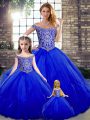 Classical Royal Blue Sleeveless Tulle Lace Up Ball Gown Prom Dress for Military Ball and Sweet 16 and Quinceanera