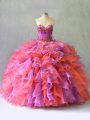 Flare Sleeveless Floor Length Beading and Ruffles Lace Up Sweet 16 Dress with Multi-color