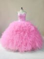 Beading and Ruffles Sweet 16 Dress Baby Pink Lace Up Sleeveless Floor Length