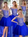 Captivating Off The Shoulder Sleeveless Vestidos de Quinceanera Brush Train Beading Royal Blue Tulle