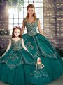 Sweet Teal Straps Neckline Beading and Embroidery Vestidos de Quinceanera Sleeveless Lace Up
