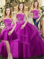 Floor Length Ball Gowns Sleeveless Fuchsia Quince Ball Gowns Lace Up