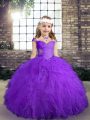 Straps Sleeveless Lace Up Little Girl Pageant Gowns Purple Tulle