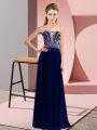Sweetheart Sleeveless Prom Dresses Floor Length Beading Blue Chiffon