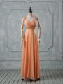 Orange Empire Beading and Ruching Prom Party Dress Criss Cross Chiffon Sleeveless Floor Length