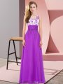 Chiffon Scoop Sleeveless Backless Appliques Quinceanera Court of Honor Dress in Purple