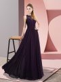 Dark Purple Empire Lace Evening Dress Zipper Chiffon Sleeveless Floor Length
