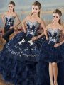 Flirting Sweetheart Sleeveless Lace Up Sweet 16 Dresses Navy Blue Satin and Organza