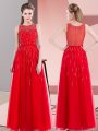 Floor Length Side Zipper Prom Evening Gown Red for Prom and Party with Beading