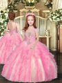 Popular Beading and Ruffles Little Girls Pageant Dress Wholesale Baby Pink Lace Up Sleeveless Floor Length