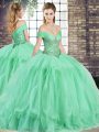 Hot Selling Apple Green Quinceanera Dress Military Ball and Sweet 16 and Quinceanera with Beading and Ruffles Off The Shoulder Sleeveless Lace Up