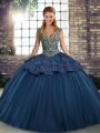 Beautiful Tulle Sleeveless Floor Length Sweet 16 Dress and Beading and Appliques