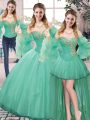 Dynamic Floor Length Three Pieces Sleeveless Turquoise Quince Ball Gowns Lace Up