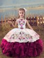 New Style Sleeveless Organza Floor Length Lace Up Kids Formal Wear in Fuchsia with Embroidery and Ruffles