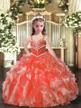 Organza Sleeveless Floor Length Child Pageant Dress and Beading and Ruffles
