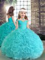 Sleeveless Lace Up Floor Length Beading and Ruching Pageant Dress for Girls