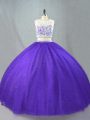 Custom Designed Floor Length Two Pieces Sleeveless Purple Quinceanera Dresses Zipper