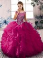 Fuchsia Scoop Zipper Beading and Ruffles Sweet 16 Dresses Sleeveless