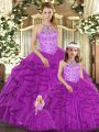 Discount Floor Length Lace Up Quinceanera Gowns Purple for Sweet 16 and Quinceanera with Beading and Ruffles