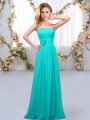 Cute Aqua Blue Sleeveless Hand Made Flower Floor Length Quinceanera Court of Honor Dress