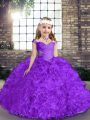 Purple Little Girls Pageant Gowns Party and Wedding Party with Beading Straps Sleeveless Lace Up
