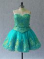 Mini Length Ball Gowns Sleeveless Turquoise Prom Evening Gown Lace Up