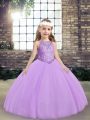 Beautiful Lavender Lace Up Scoop Beading Pageant Dress for Girls Tulle Sleeveless