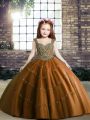 Sleeveless Lace Up Floor Length Beading Pageant Dress for Girls