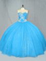 Clearance Blue Lace Up Sweet 16 Dress Beading Sleeveless Floor Length