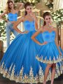 Beauteous Three Pieces Ball Gown Prom Dress Baby Blue Sweetheart Tulle Sleeveless Floor Length Lace Up