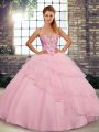 Exceptional Baby Pink Sweetheart Lace Up Beading and Ruffled Layers Sweet 16 Quinceanera Dress Brush Train Sleeveless