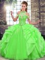 Sophisticated Floor Length Green Quinceanera Dress Halter Top Sleeveless Lace Up
