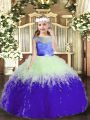 Hot Selling Multi-color Ball Gowns Tulle Scoop Sleeveless Lace and Ruffles Floor Length Backless Little Girls Pageant Dress