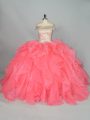 Ball Gowns Sweet 16 Dresses Watermelon Red Off The Shoulder Organza Sleeveless Floor Length Lace Up