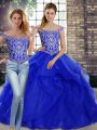 Dazzling Beading and Ruffles 15 Quinceanera Dress Royal Blue Lace Up Sleeveless Brush Train