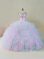 Multi-color Ball Gowns Scoop Sleeveless Organza Floor Length Lace Up Beading and Ruffles Quinceanera Dress