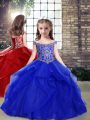 Affordable Royal Blue Organza Lace Up Kids Formal Wear Sleeveless Floor Length Beading