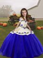 Royal Blue Ball Gowns Straps Sleeveless Organza Floor Length Lace Up Embroidery Child Pageant Dress