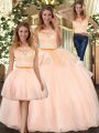 Captivating Peach Three Pieces Lace 15 Quinceanera Dress Zipper Organza Sleeveless Floor Length
