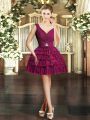 Elegant Burgundy Dress for Prom Prom and Party with Beading and Ruffled Layers V-neck Sleeveless Backless