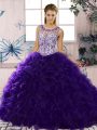 Fitting Purple Sleeveless Beading and Ruffles Floor Length Sweet 16 Dress