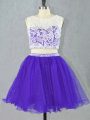 Purple Prom Evening Gown Prom and Party with Lace and Appliques Scoop Sleeveless Zipper