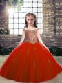 Dazzling Red Off The Shoulder Lace Up Beading and Appliques Kids Pageant Dress Sleeveless