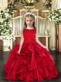 Cute Ball Gowns Little Girls Pageant Dress Red Scoop Organza Sleeveless Floor Length Lace Up