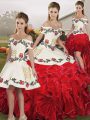 Chic Sleeveless Lace Up Floor Length Embroidery and Ruffles 15th Birthday Dress