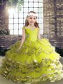 Yellow Green Sleeveless Beading and Ruffles Floor Length Winning Pageant Gowns