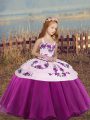 Superior Fuchsia Ball Gowns Straps Sleeveless Organza High Low Lace Up Embroidery Little Girl Pageant Gowns