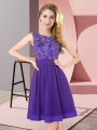 Cheap Sleeveless Chiffon Mini Length Backless Court Dresses for Sweet 16 in Purple with Beading and Appliques