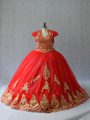 Red Sweetheart Lace Up Beading and Appliques Quinceanera Dress Court Train Sleeveless